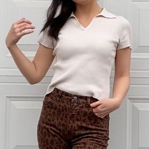 Worthington Cream Collared Silk Blend Sweater